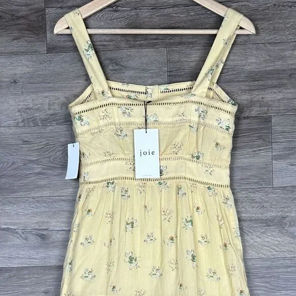 Joie Dress Sz 0 Yellow Floral Cotton Guaze Pintuck Button Front Cottagecore NWT - Picture 7 of 14
